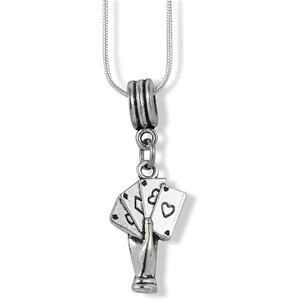 Hand with 4 Four Playing Cards Charm Snake Chain Necklace